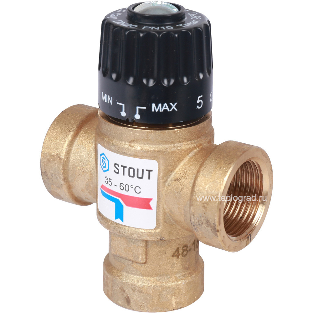 Трехходовой термостатический смесительный клапан Stout 3/4 ВР 35-60°С KVs 1.6
