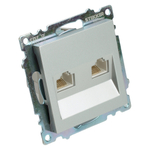 Розетка компьютерная 2-местная RJ-45 (механизм) STEKKER GLS00-7109-03 , серия Катрин, серебро 50005