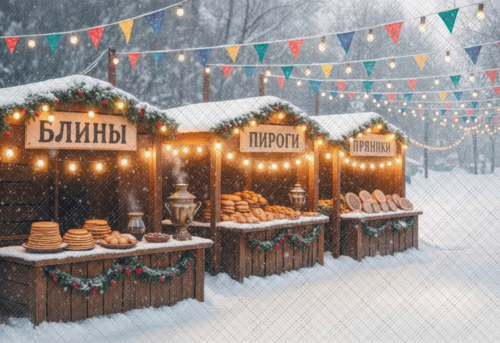 Масленица №10 улица - фон неопреновый