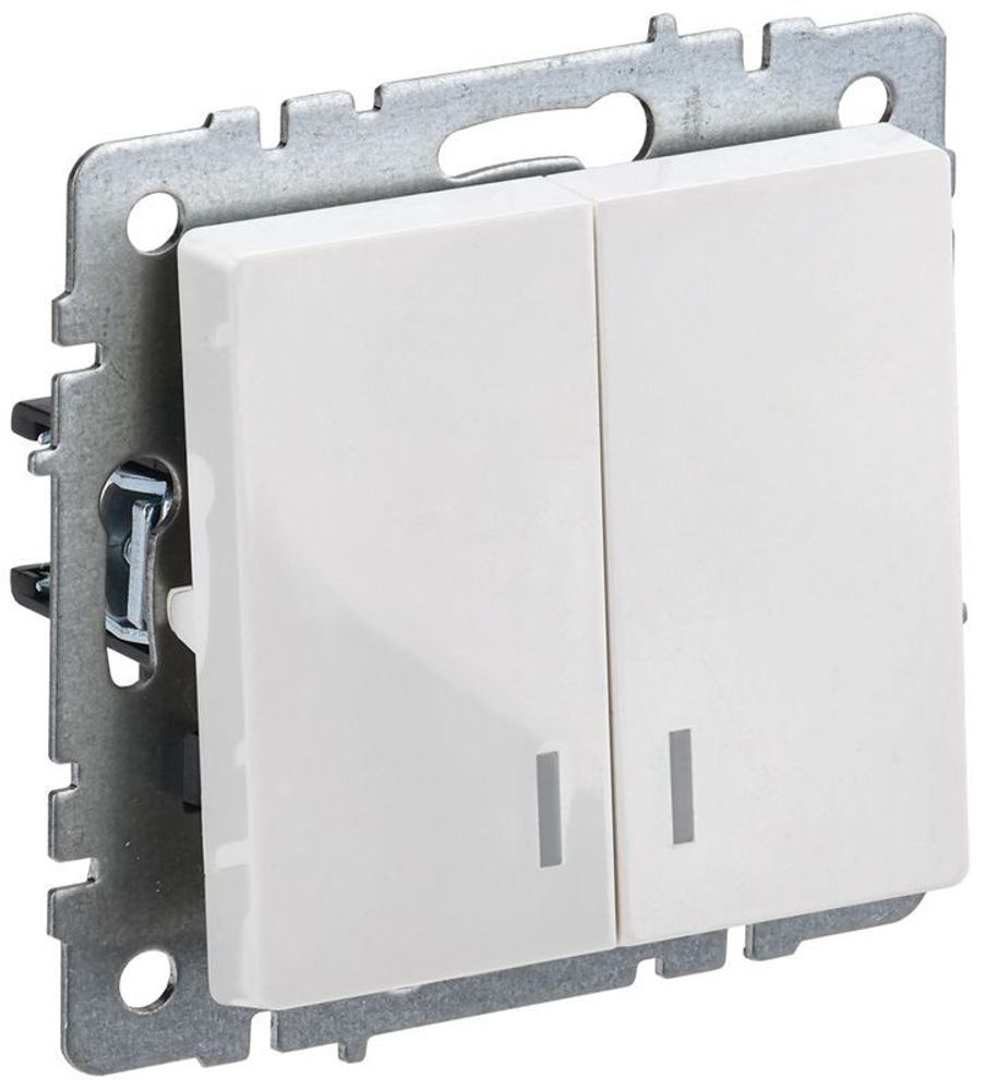 Выключатель 2-кл. СП BRITE ВС10-2-1-БрБ 10А с индик. механизм бел. IEK BR-V20-1-10-K01
