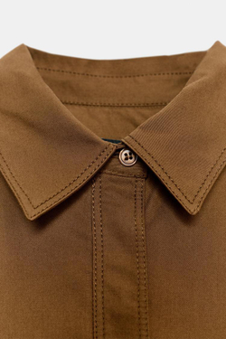 ZARA ПЛАТЬЕ-РУБАШКА ИЗ ПОПЛИНА — ZW COLLECTION, РЫЖЕВАТО-КОРИЧНЕВЫЙ МЕЛАНЖ