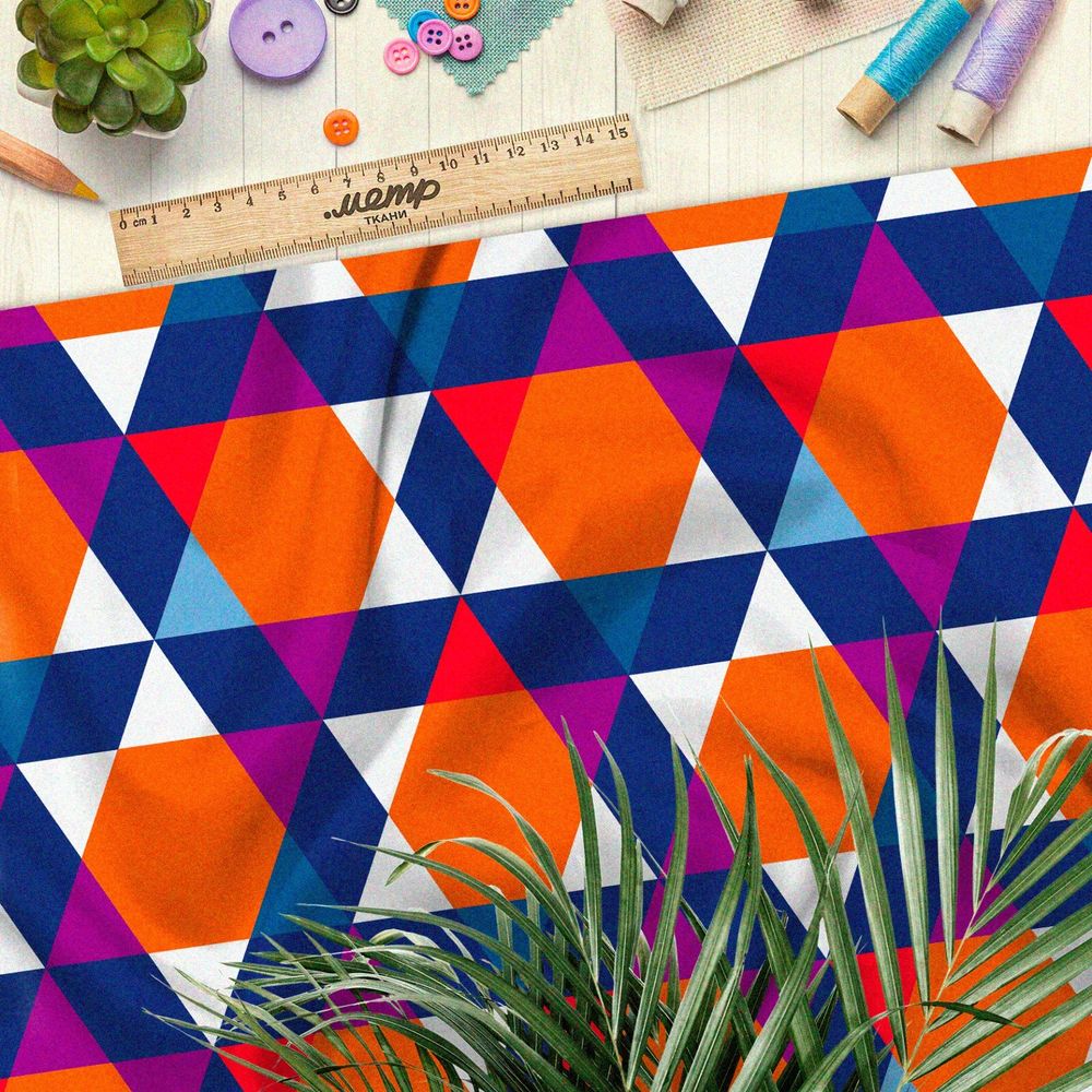 Ткань футер 2-х нитка яркая графическая абстракция