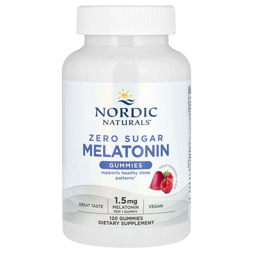 Nordic Naturals, Жевательные мармеладки с мелатонином без сахара, малина, 1,5 мг, 120 жевательных таблеток