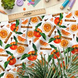 Ткань мембрана сочные мандарины и корица