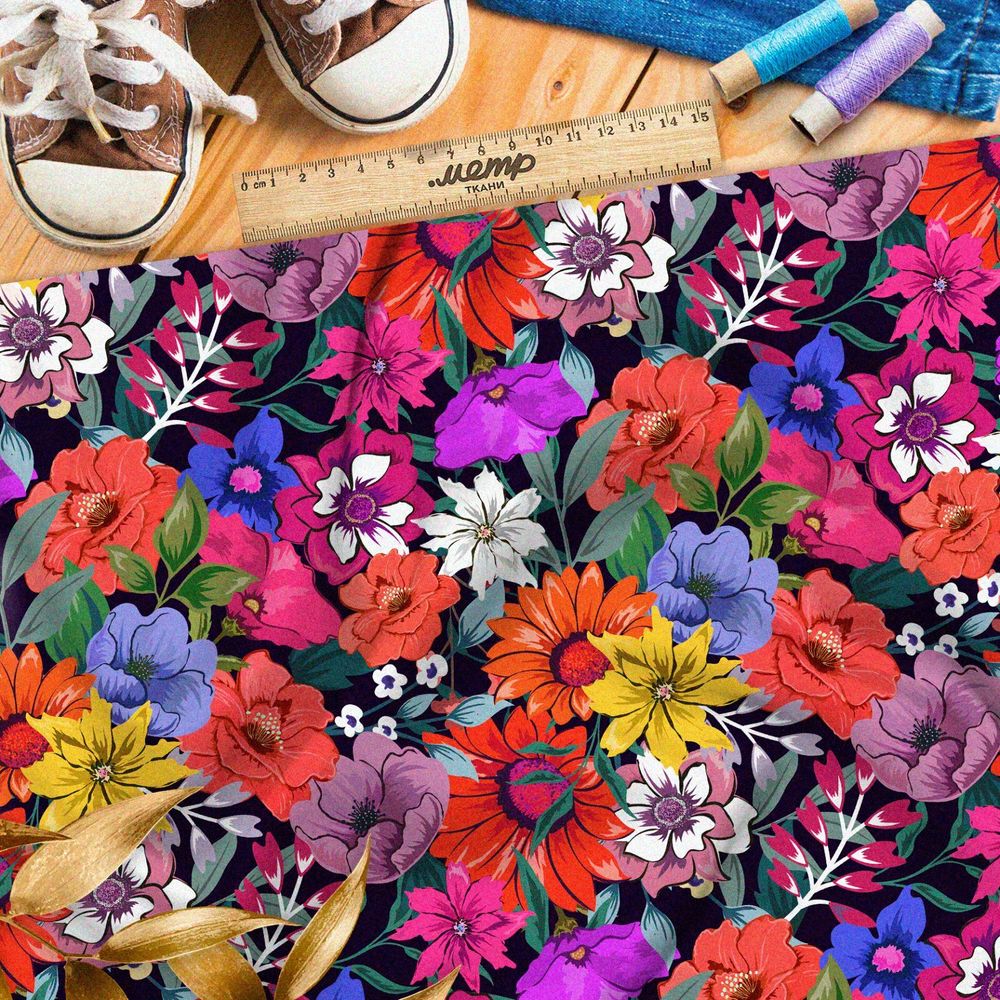 Ткань кулирная гладь «вальс цветов» клод моне