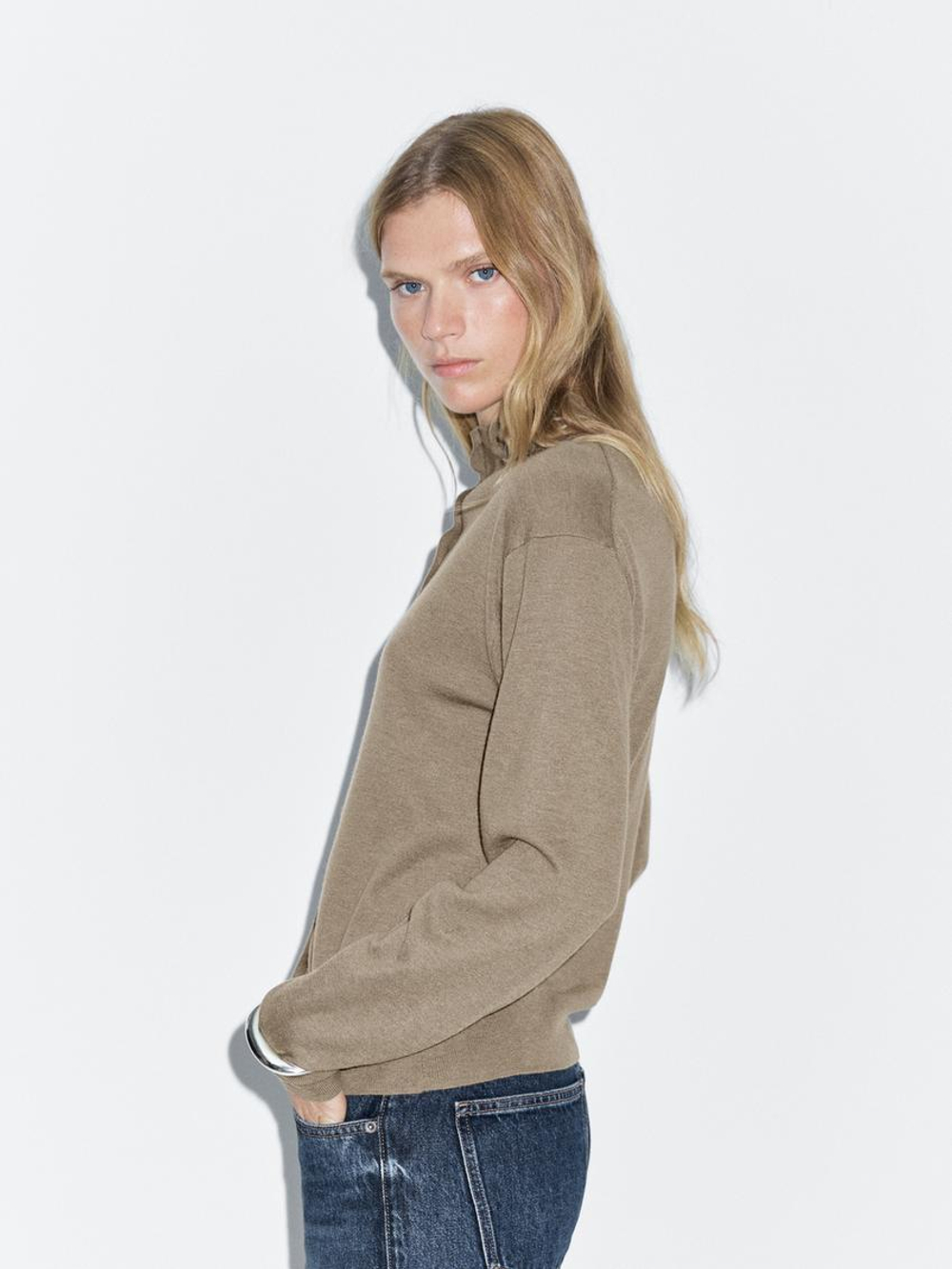 Massimo Dutti Вязаный кардиган с воротником-стойкой, зеленоватый