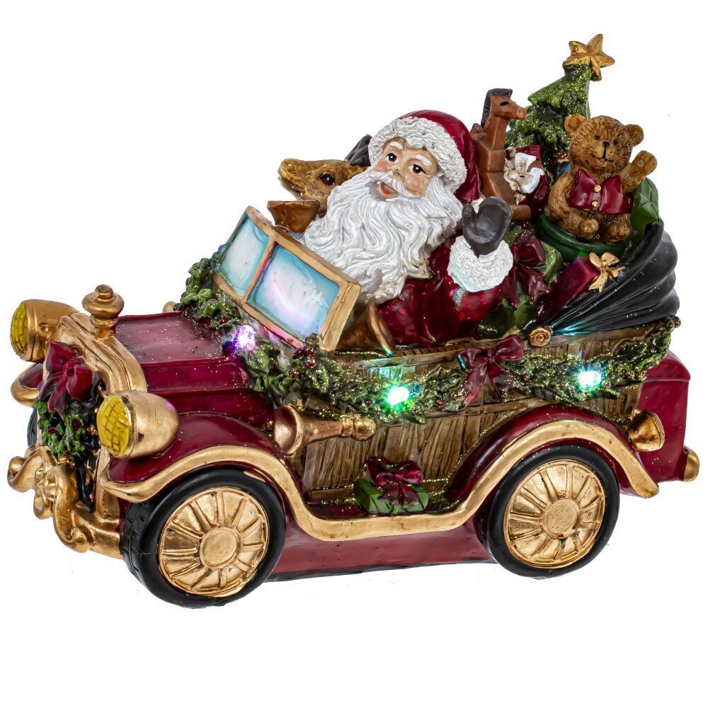 GAEM Фигурка декоративная "Дед Мороз на машине" с подсвет (2xAA н/п), L25 W12 H16 см