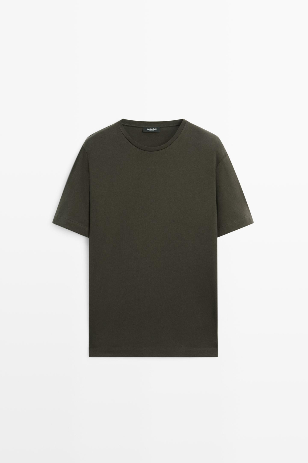 Massimo Dutti Футболка из 100% хлопка с декоративными деталями на плечах, темно-зеленый