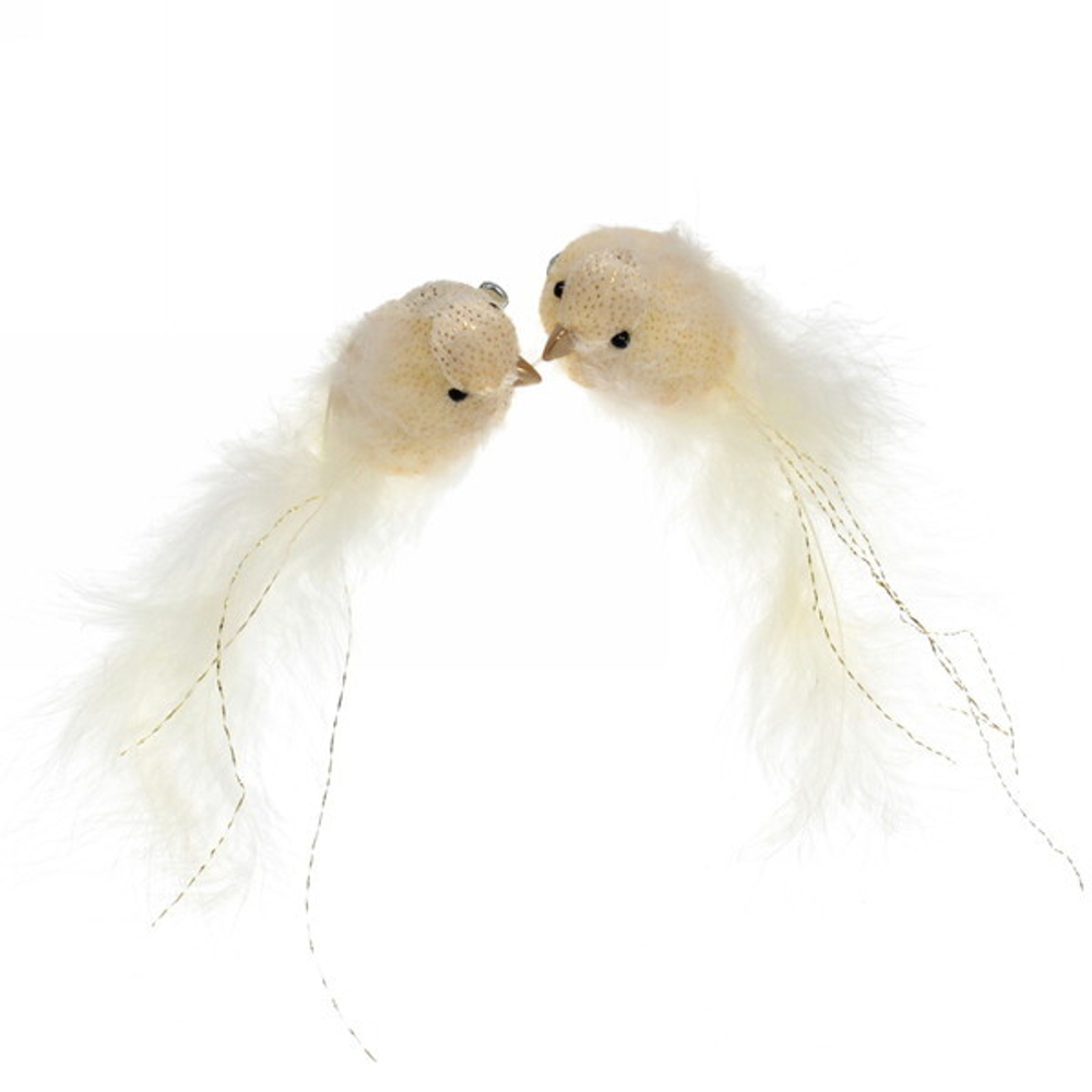 Украшение новогоднее на зажиме «Птичье пение» (набор 2 шт) 13 см,золото