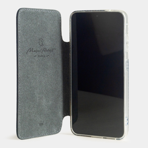 Чехол-книжка для Samsung Galaxy S25 из кожи теленка, синего цвета