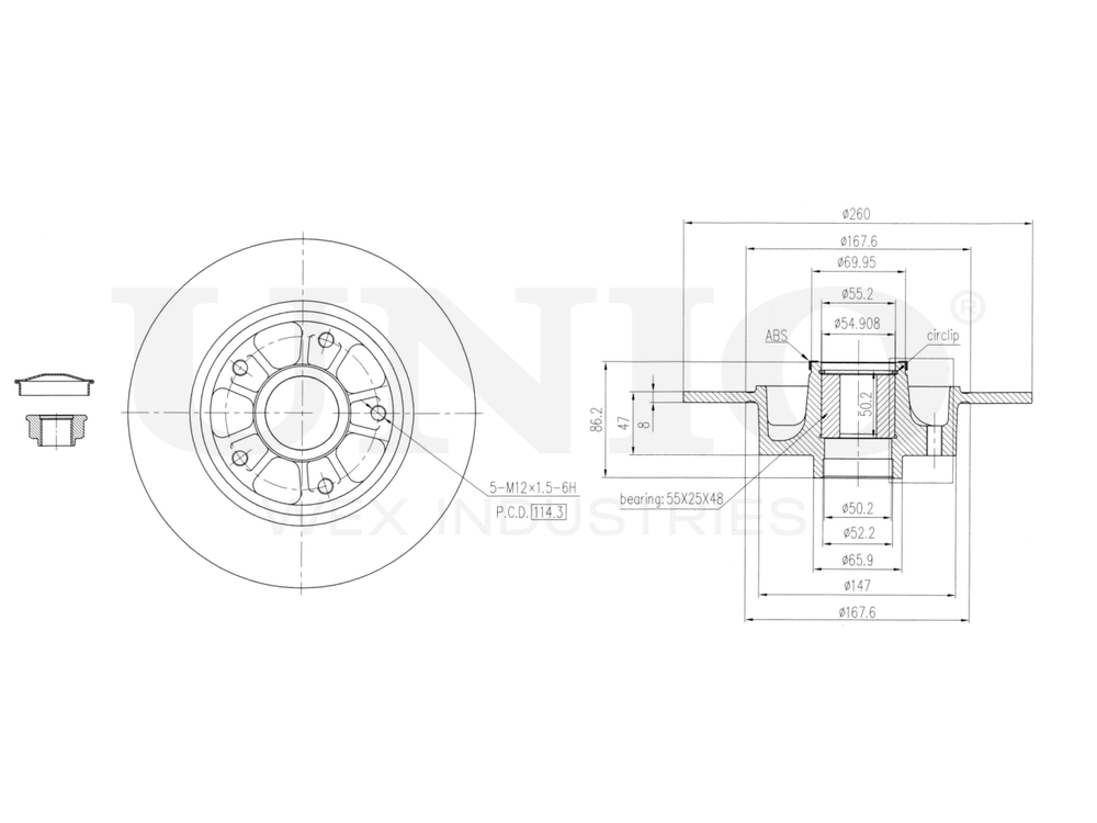 Диск тормозной задний UNIO BRD-20557