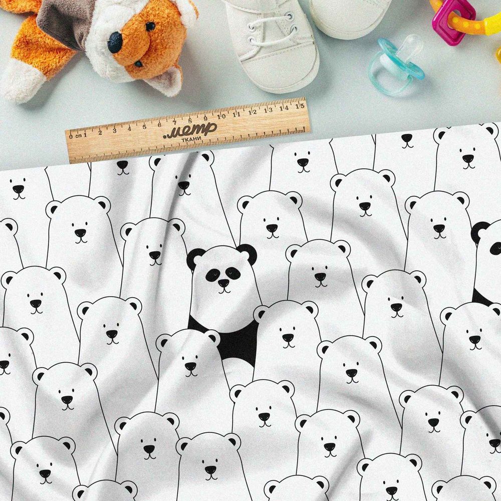 Ткань шифон толпа белых мишек