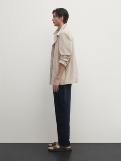 Massimo Dutti Брюки чинос из хлопкового льна, темно-синий