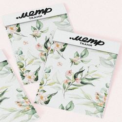 Ткань интерлок акварельные листья с цветами