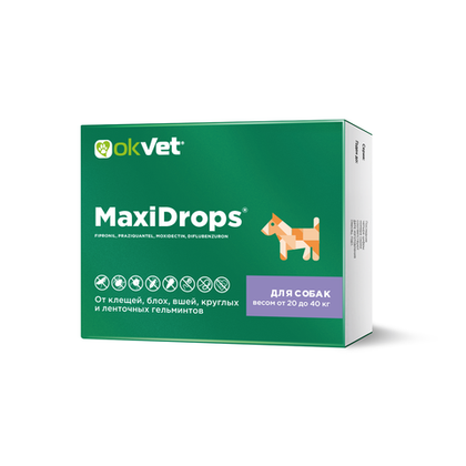 OKVET MAXIDROPS Капли от блох, клещей и гельминтов для собак массой от 20 до 40 кг