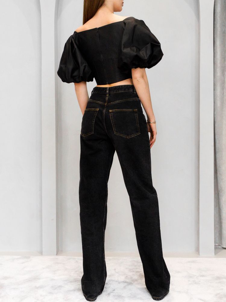 Шелковый топ с объемными рукавами