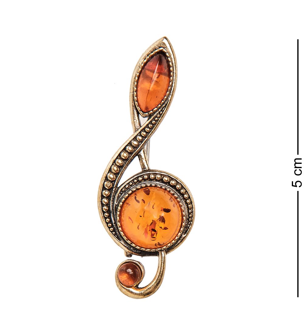 AM-1959 Брошь «Скрипичный ключ» (латунь, янтарь)
