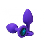 Анальная пробка из фиолетового силикона с бирюзовым кристаллом (размер S)