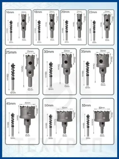 Набор коронок PRO по металлу. 10 предметов. 16-53 мм