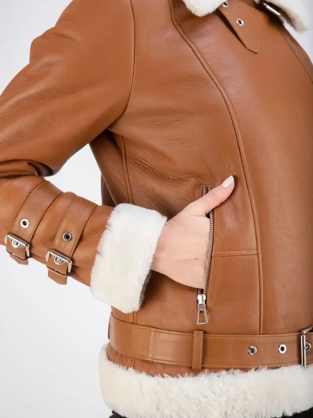 Дубленка авиатор женская натуральная короткая зима Турция