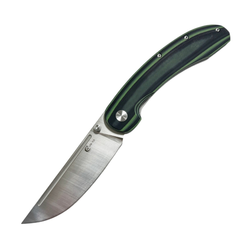 Нож складной Кузница Семина "Тунгус", сталь VG10, рукоять G10 черно-зеленая