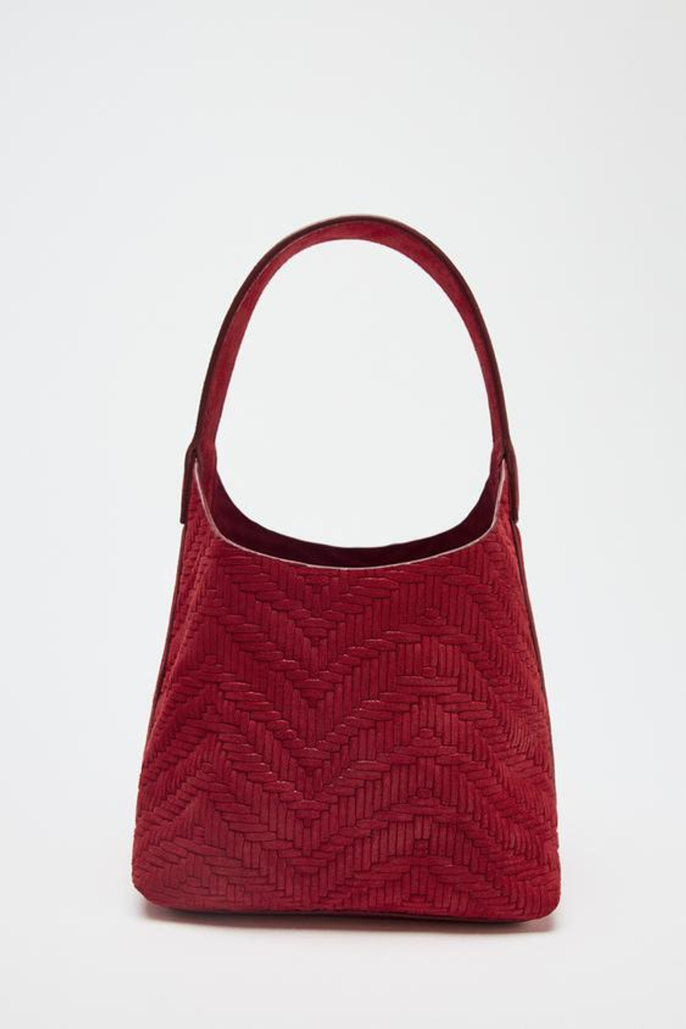 ZARA МИНИ-СУМКА-ТОРБА ПЛЕТЕНАЯ ЗАМША, КРАСНЫЙ