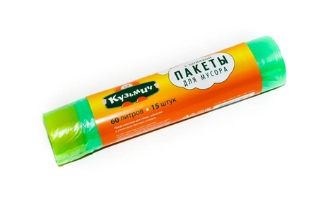Кузьмич Пакеты для мусора с завязками  60 л 15 штук *10*30*420