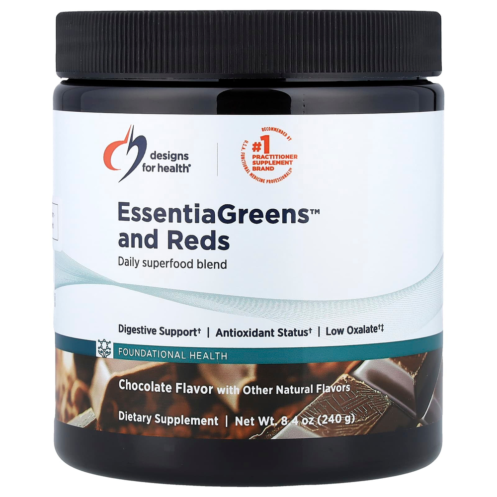 Designs For Health, EssentiaGreens™ и красные фрукты, с шоколадным вкусом, 240 г (8,4 унции)