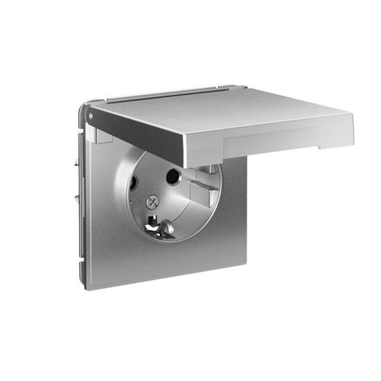 Розетка ArtGallery 16А IP20 с заземл. защ. шторки с крышкой механизм алюм. SE GAL000346