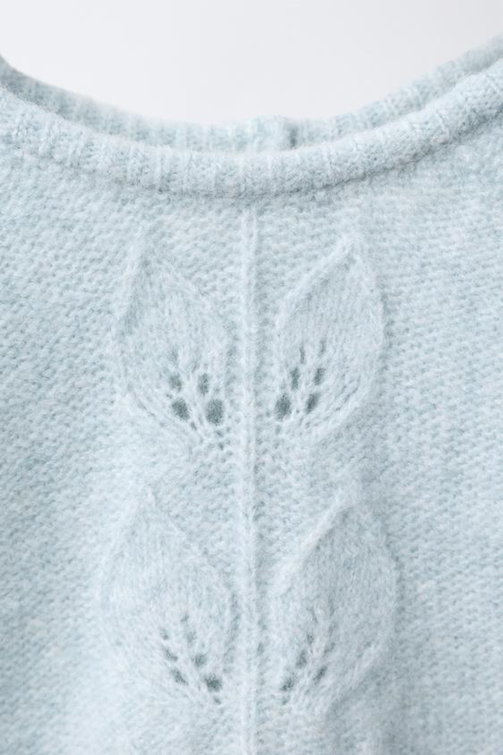 ZARA ДЖЕМПЕР ВЯЗАНЫЙ С ЛИСТЬЯМИ, ВОДЯНИСТО-ЗЕЛЕНЫЙ