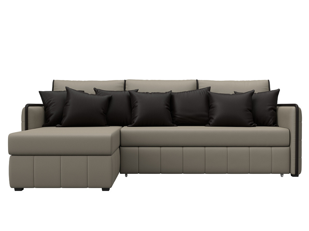 Диван угловой Лига-078 угол универсальный ЭКОКОЖА GRIFON 04 бежевый/GRIFON 12 коричневый