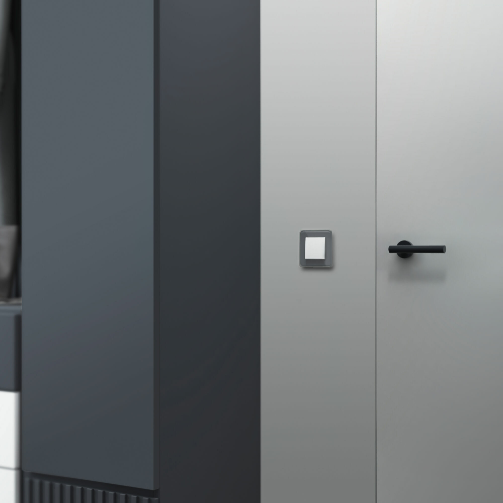 Выключатель одноклавишный проходной с подсветкой (белый матовый)