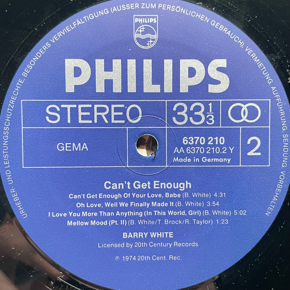 Barry White ‎– Can't Get Enough (Германия 1974г.)