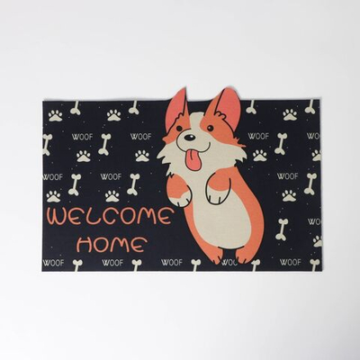 Влаговпитывающий придверный коврик «Корги» без окантовки (39х59 см) (Цвет: черный)