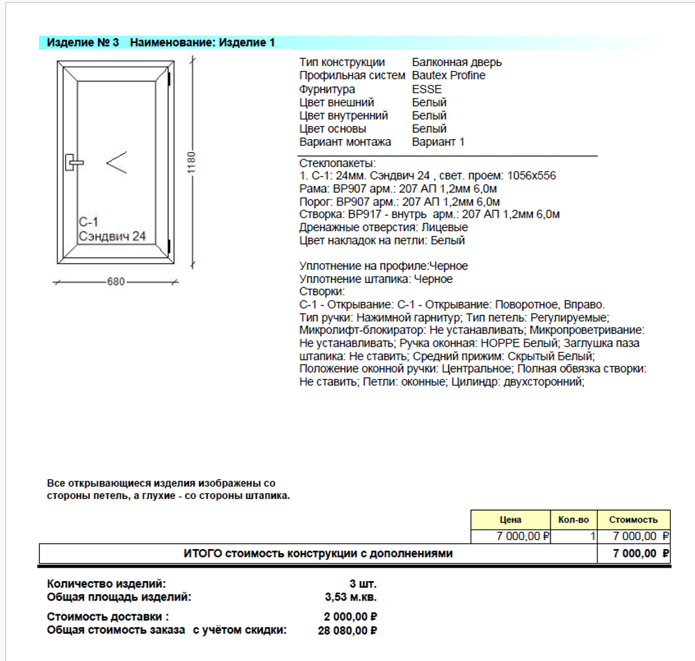 Коммерческое предложение № 87952 от 30.09.2025 комплект металлопластиковых изделий двери 3 шт.