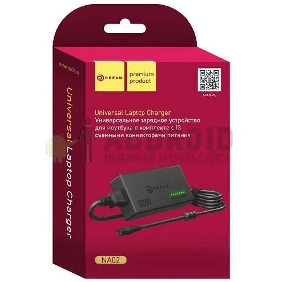Зарядное устройство для ноутбука NA02 универсальное (96W, 12-24V, 5A max, 13 plugs) черный DREAM