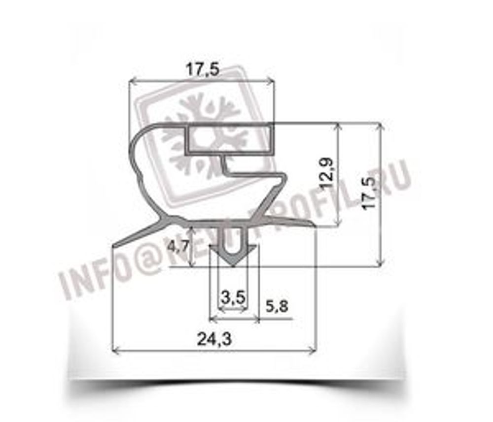Уплотнитель на холодильную витрину SUB-CP-TC60 M - 145 - 1425*560 мм (018) по пазу без магнита