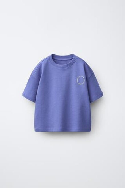 ZARA ФУТБОЛКА ИЗ ИНТЕРЛОКА С ПРИНТОМ, ЯРКО-СИНИЙ