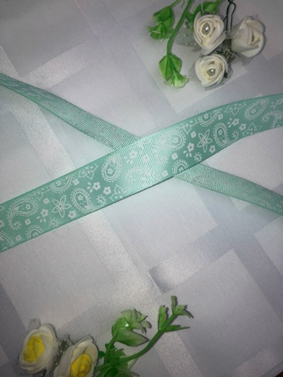 Лента репсовая мятная "Огурцы" 25мм