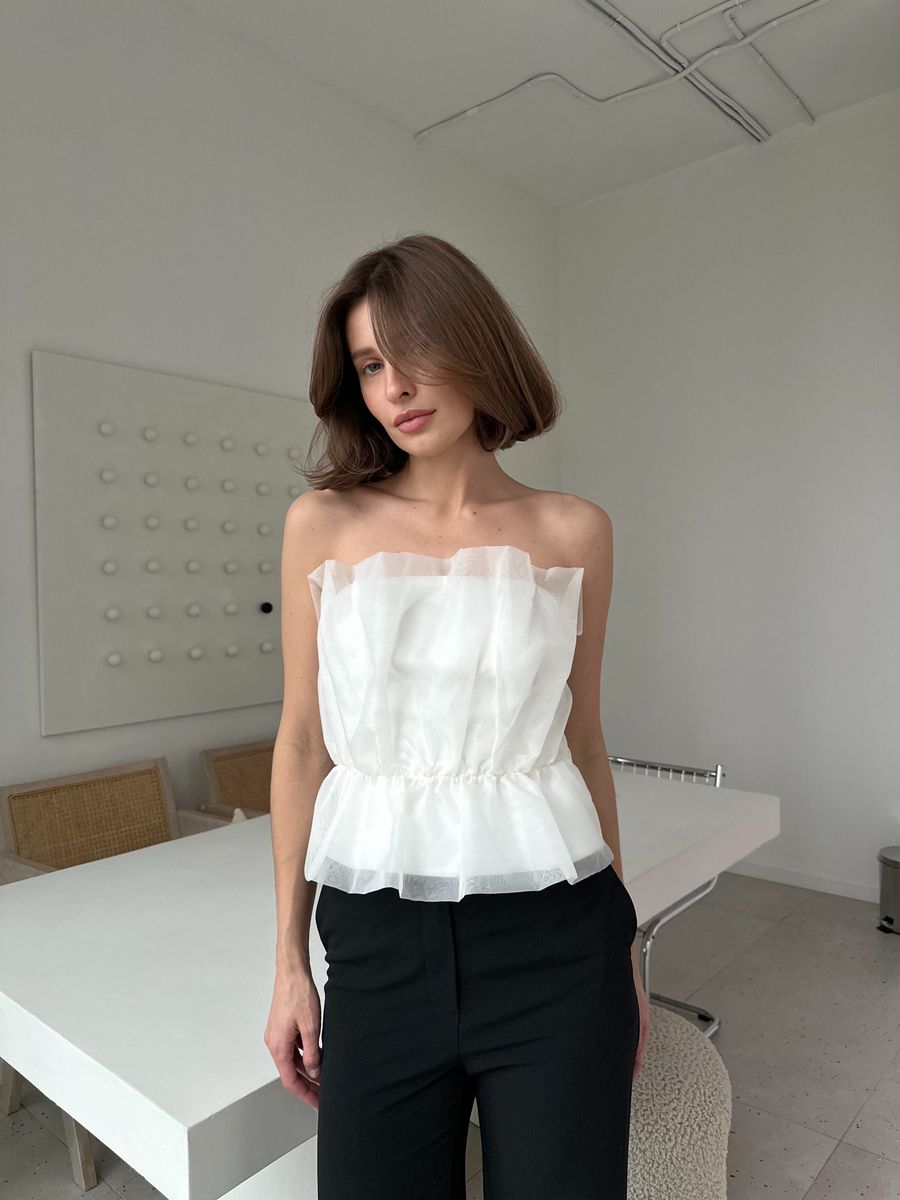 Блуза-топ из органзы с драпировкой молочный