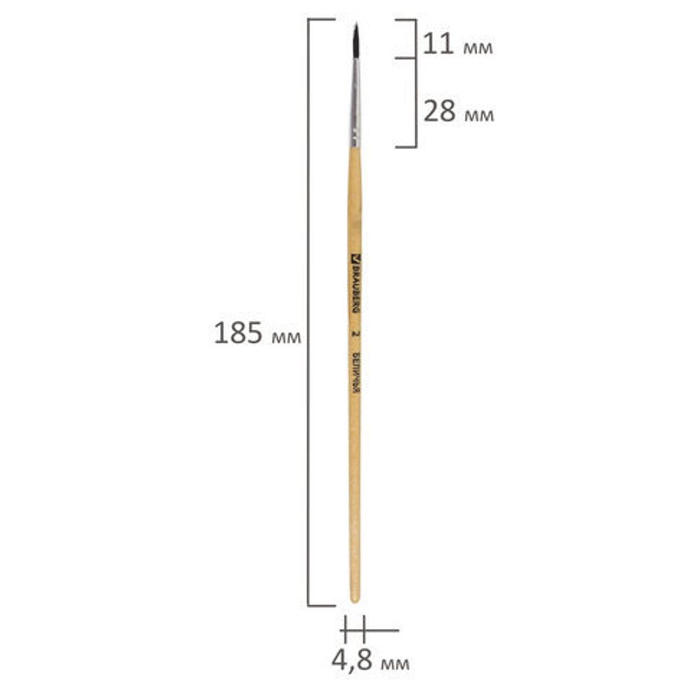 Кисть BRAUBERG, беличья, круглая, № 2, 200179