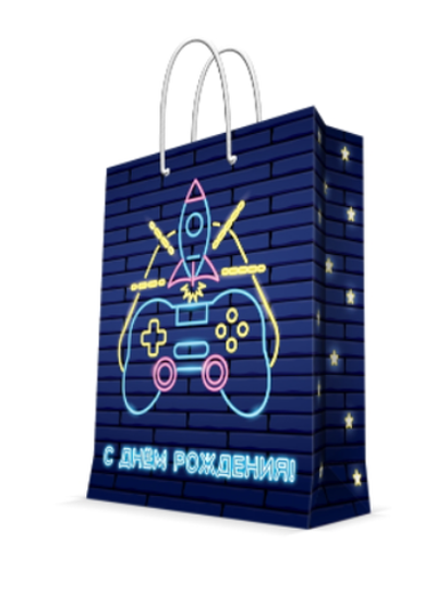 Бумажный пакет для сувенирной продукции с ламинацией, с шириной основания 17,8 cм, плотность бумаги 140 г/м2 / 17,8*22,9*9,8см