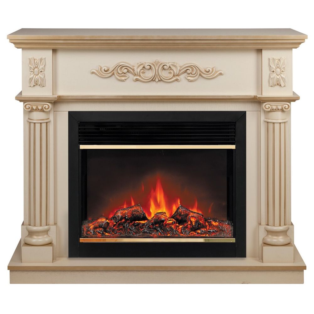 Электрокамин RealFlame Silvia 26 WT белый дуб с золотой патиной с очагом Moonblaze