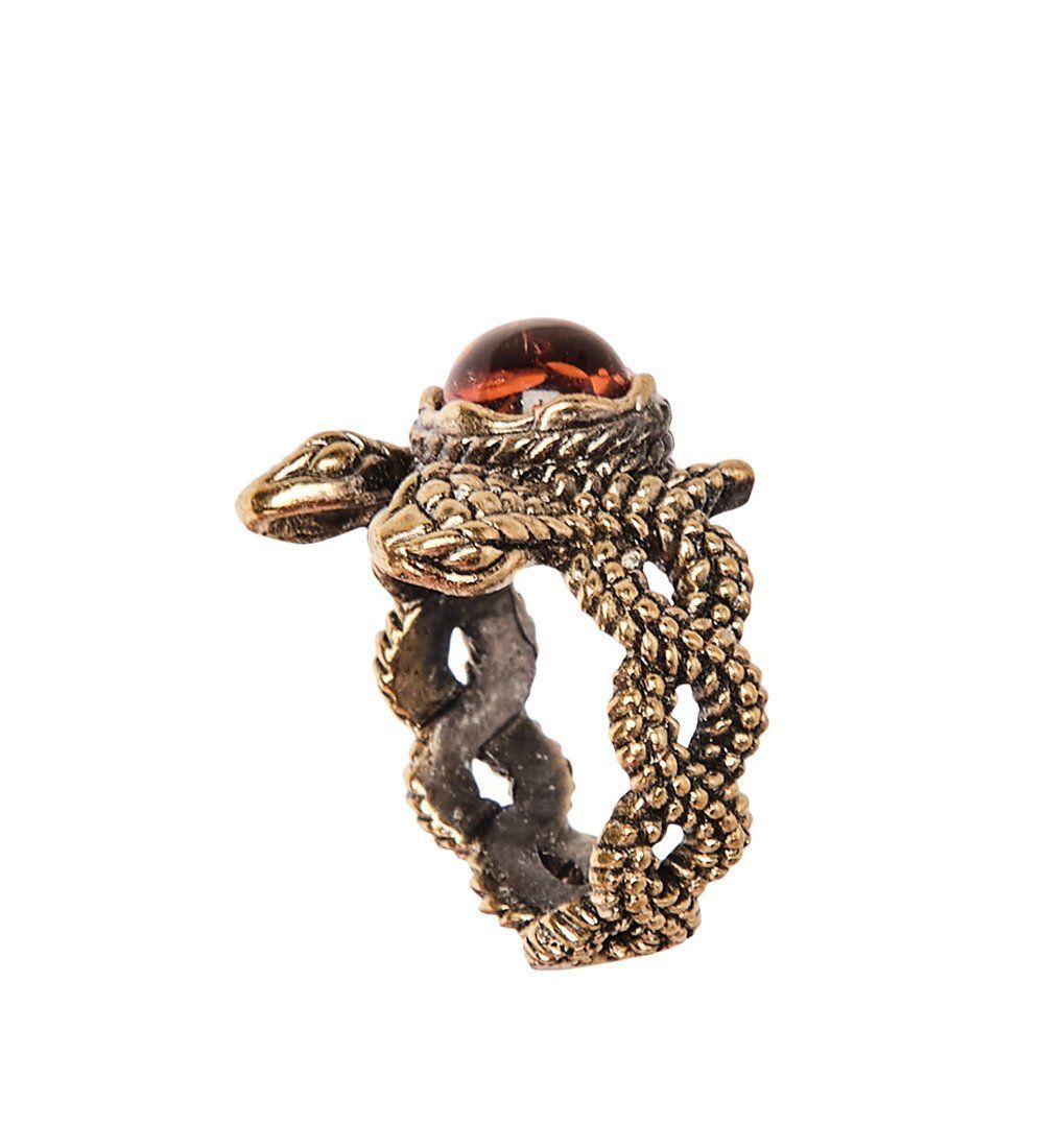 AM-2517 Кольцо «Черная мамба» (латунь, янтарь)