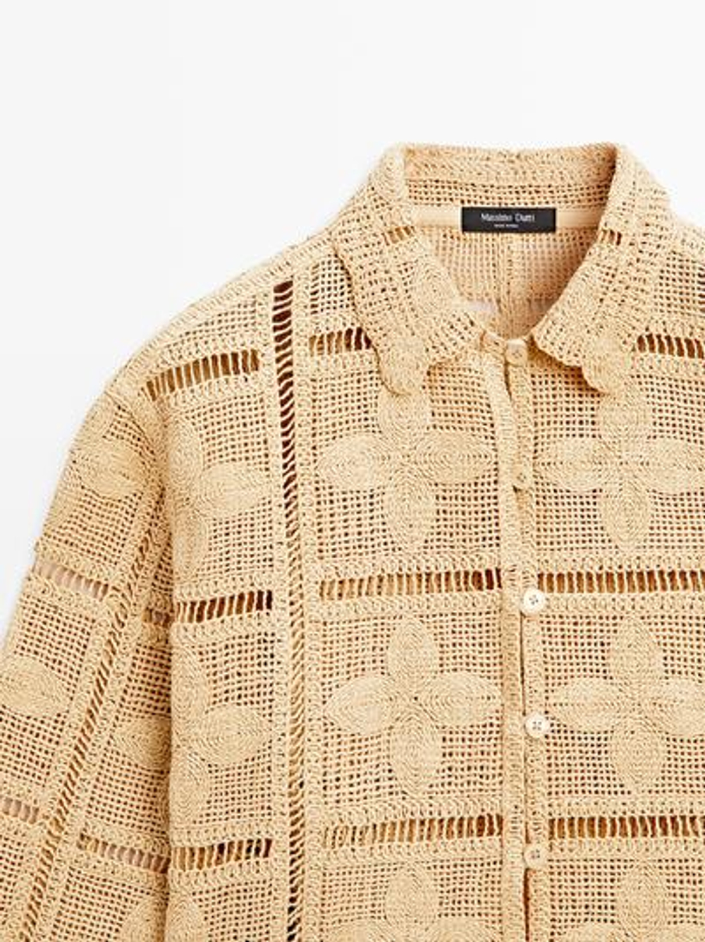 Massimo Dutti Кардиган из кружева кроше с ажурным узором, ванильный