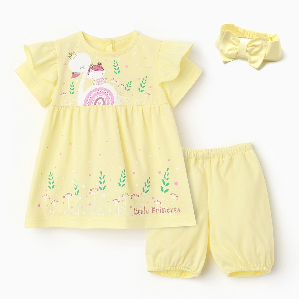 Комплект для девочки (платье,трусы,повязка с бантом), цвет желтый, рост 68 (Luneva), 1 шт.