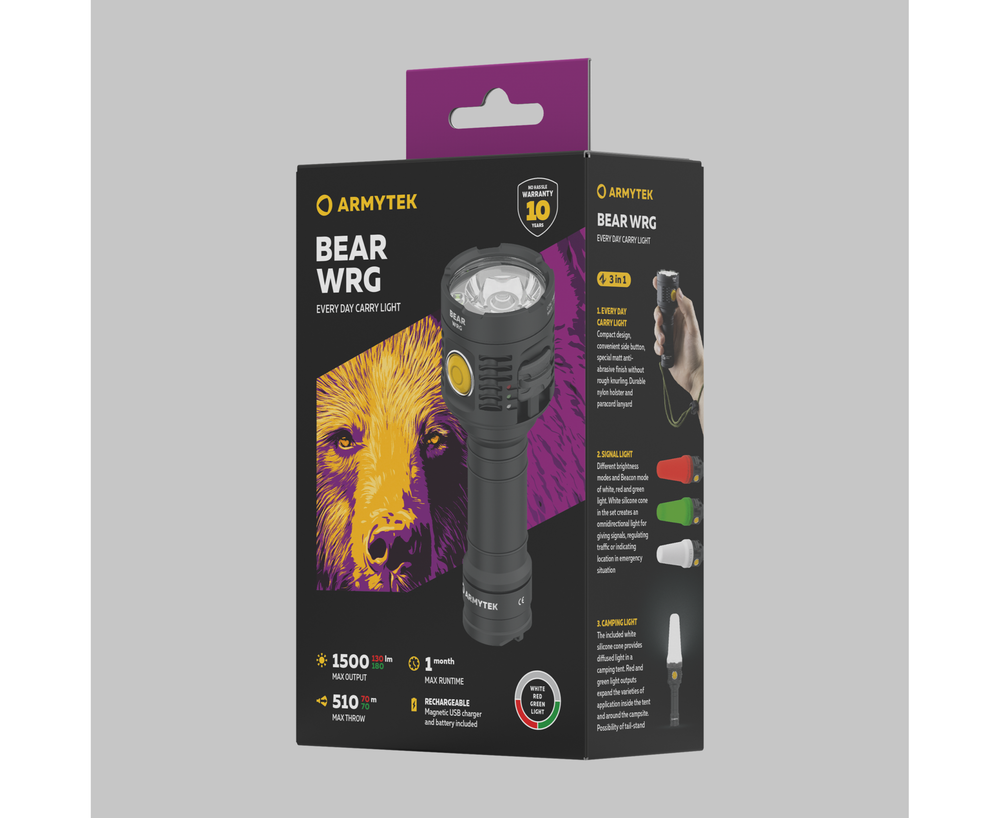 ARMYTEK - Фонарь BEAR WRG MAGNET USB ( свет - белый - красный - зелёный )