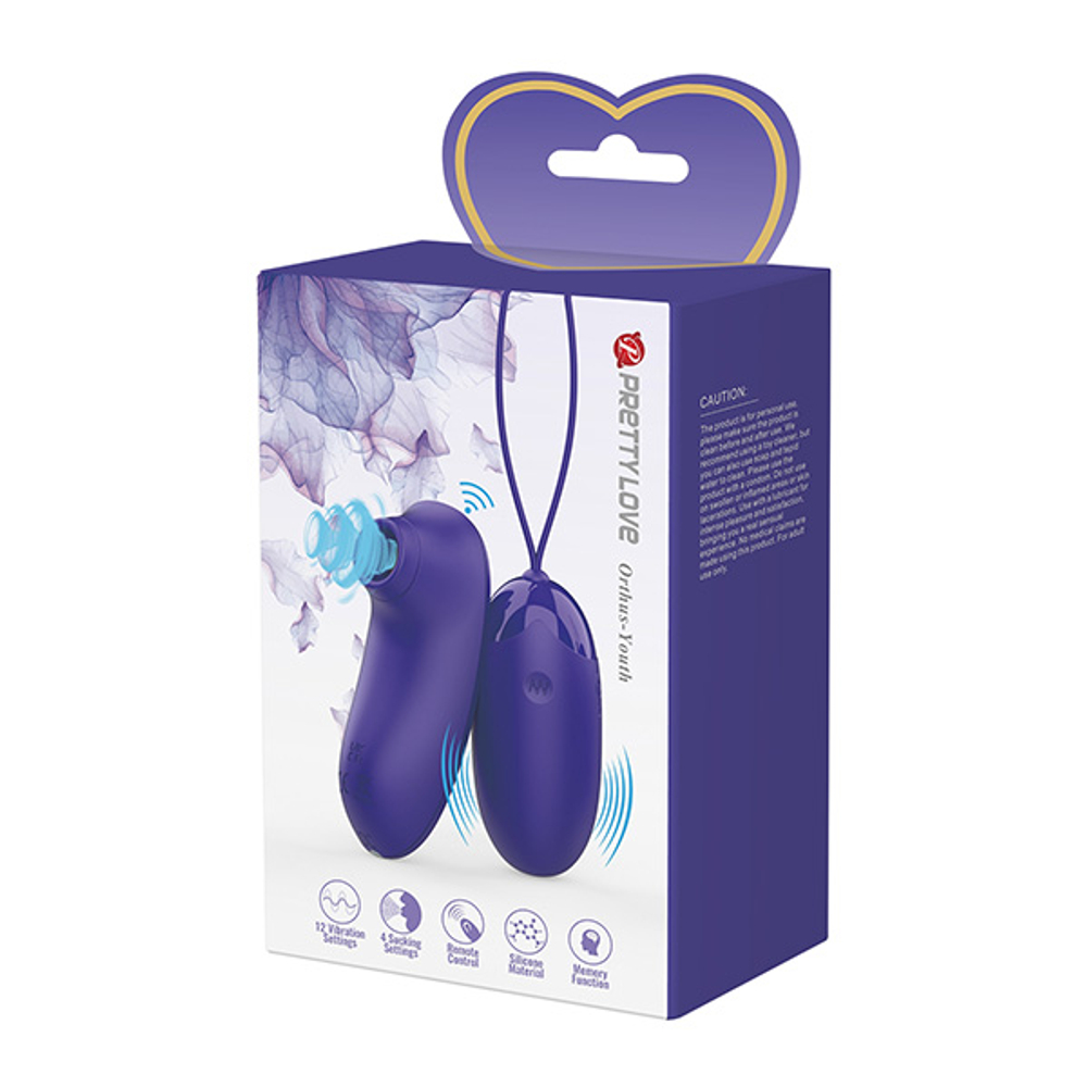 Набор: вакуумный стимулятор и виброяйцо с пультом ДУ Pretty Love Vibrating Egg & Tapping Stimulator Purple BI-014901WL