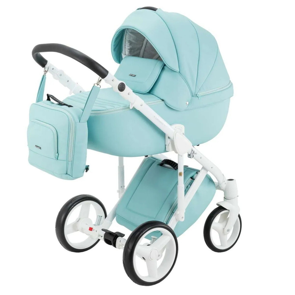 Детская коляска Adamex Luciano Deluxe 3 в 1 Q113 (СВ.БИРЮЗА 100% КОЖА)