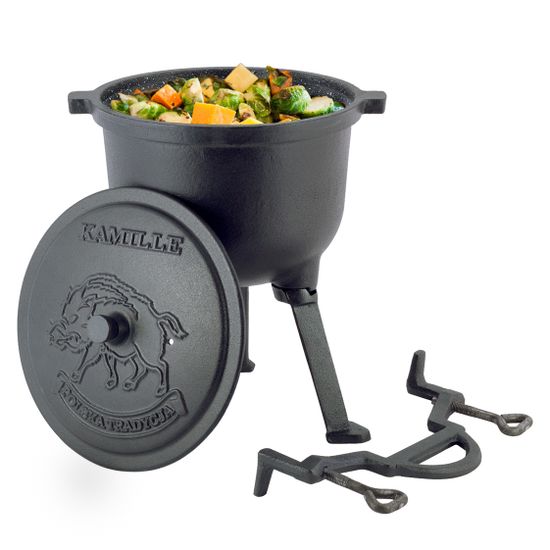 Котелок чугунный на ножках 4 л. Kamille KM-4800M с антипригарным покрытием